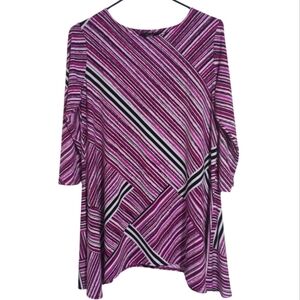 Alfani Purple White Diagonal Striped Tunic 3/4 Sleeve Size Small